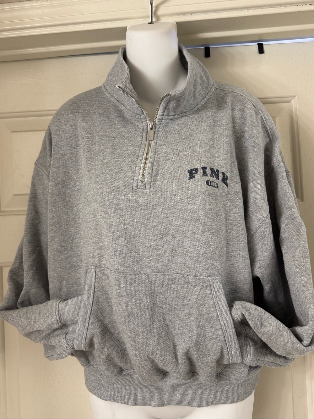 PINK Quarter-Zip Gray Sweatshirt